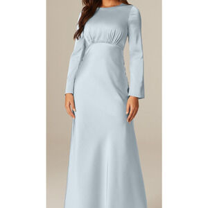 AW BRIDAL 6 S Baby Blue Ginevra Satin Long Sleeve bridesmaid maxi drees NEW B127